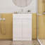 Meuble-lavabo de 24 po avec lavabo, conception sans poignée, lavabo en céramique à bords épais, charnières à fermeture en douceur, assemblage facile, finition blanc brillant