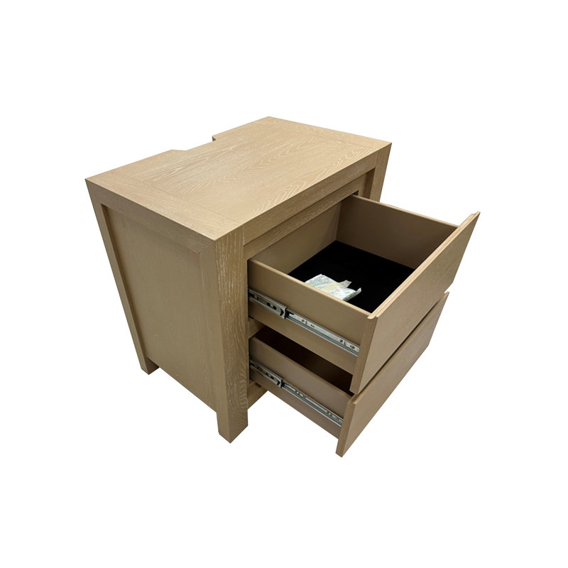 Light Oak 2-Drawer Nightstand With Hidden Power Strip