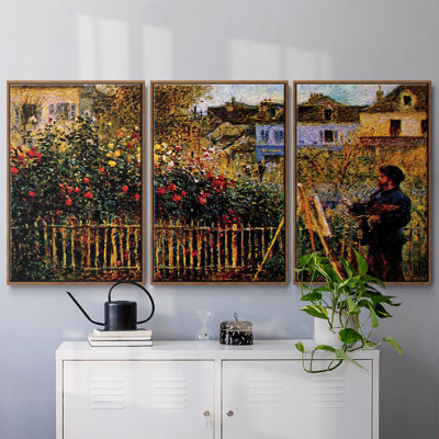 Monet, peinture dans son jardin à Argenteuil, reproduction sur toile 3 pièces