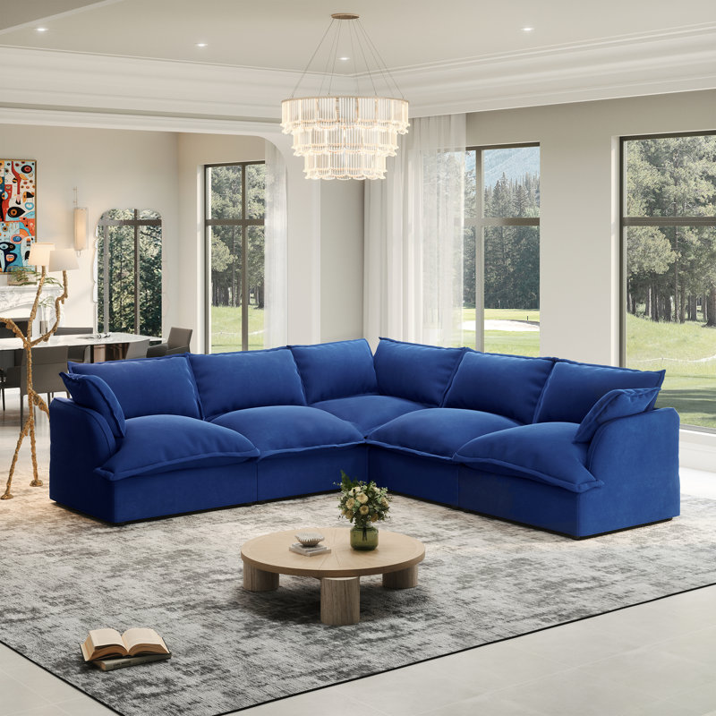 Rino 111.3'' Upholstered Sofa, Cloud Sofa, Modular Sectional Sofa 5 Seat L Shaped Couch for Living Room (White,Gray, Dark Green, Blue)