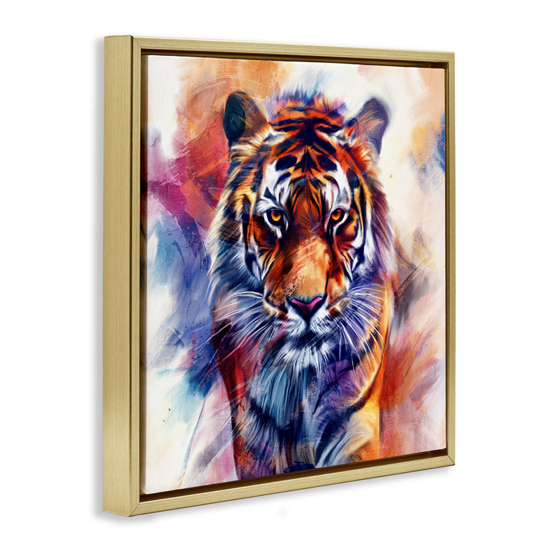 Cadre flottant Fierce Vibrant Tiger, design par Kim Allen, H 25 po x l 25 po, Cadre flottant métallique doré