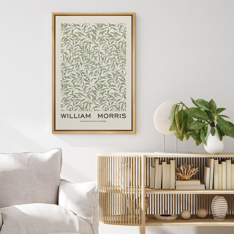 Natural Framed Canvas Print with Green Willow Bough Pattern, 24"x36"