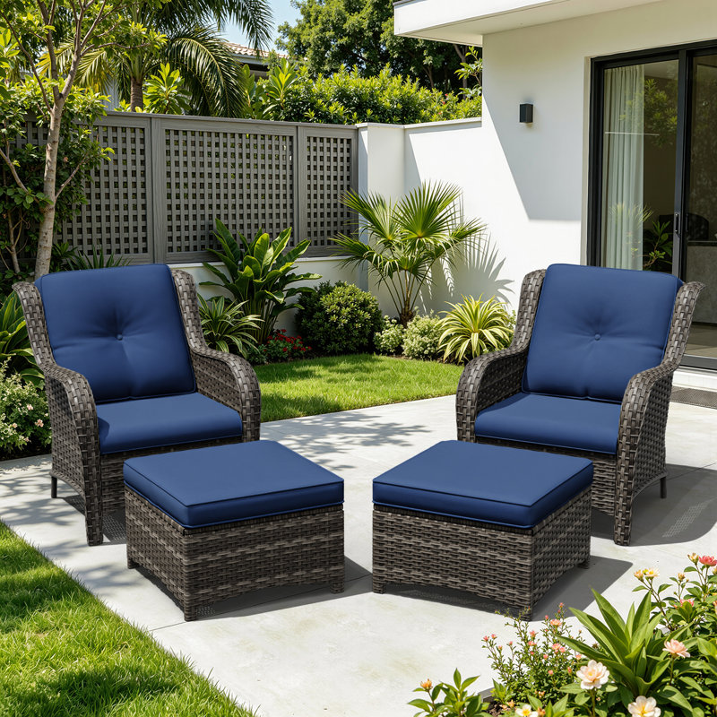 Netta 4-Piece Rattan Outdoor Seating Group with Cushions, Blue