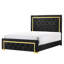 Grand lit moderne en tissu noir avec ornements dorés et tête de lit tapissier élégante