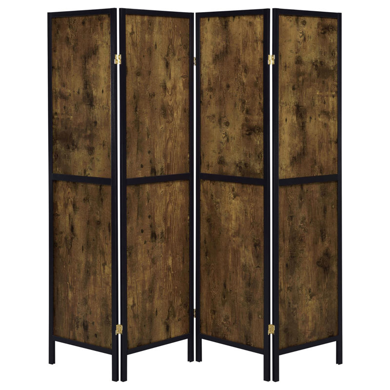 Antique Nutmeg And Black 4-Panel Folding Screen