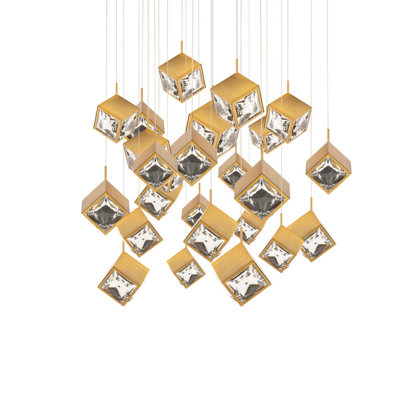 Ice Cube Square Multi-Light 4-CCT Pendant, Aged Brass