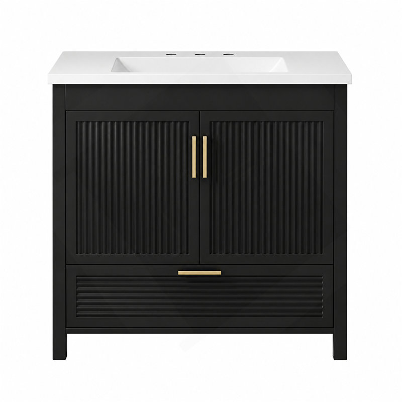 Meuble-lavabo autoportant avec comptoir en résine et portes à fermeture en douceur