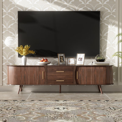 Mid-century Modern Tv Stand For 80 Inch Tvs, Dark Brown Entertainment Center With Storage, 70.8 X 15.5 X 18.1 Inches