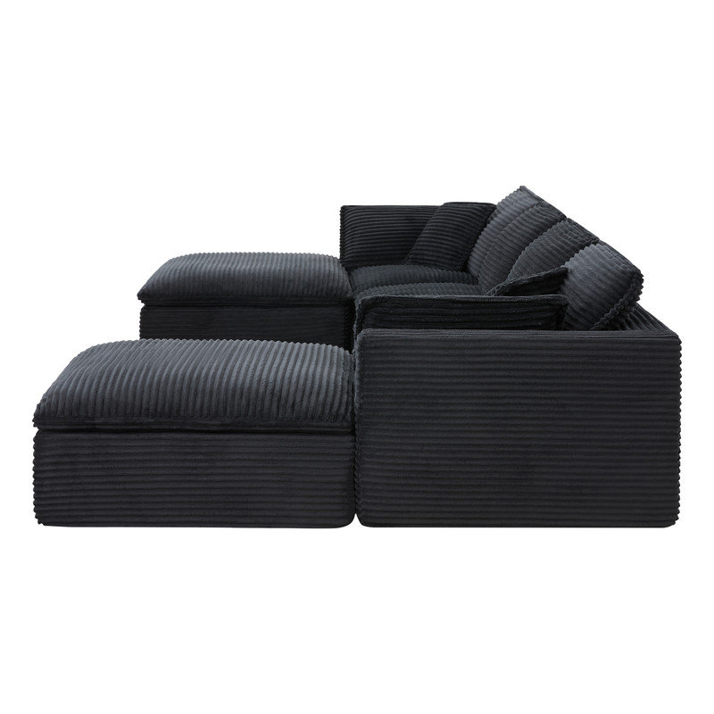 Canapé modulaire en velours côtelé 6 pièces, Velours côtelé noir