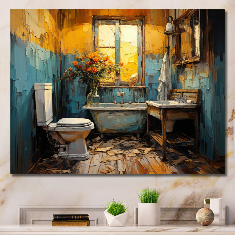 «Bathroom & Yellow», reproduction d'art sur toile Bath & Laundry, H 12 po x l 20 po x P 1 po, Toile tendue