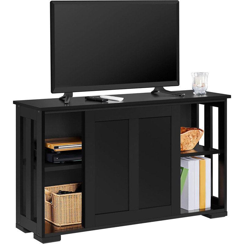 Wooden Storage Console Table with Sliding Door and Adjustable Shelf, Free Standing Cabinet for TV up to 45 Inch, Black
