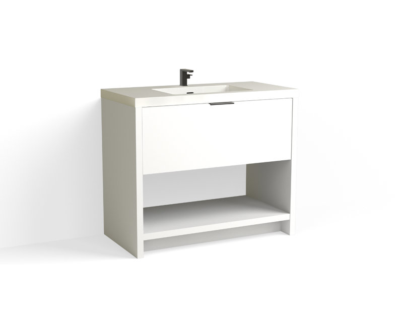 Vista 42" W Freestanding Single Bathroom Vanity, White Nanomatte/Matte Black, White Gloss, Single-Hole