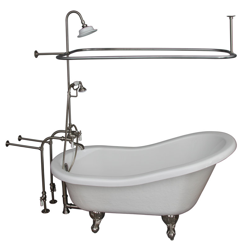 60'' x 30'' Soaking Acrylic Bathtub with Faucet, Brushed Nickel, White
