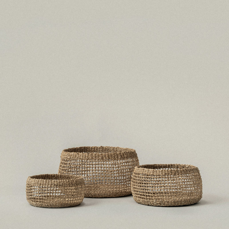 Panier rond en jonc de mer Siwa (lot de 3)