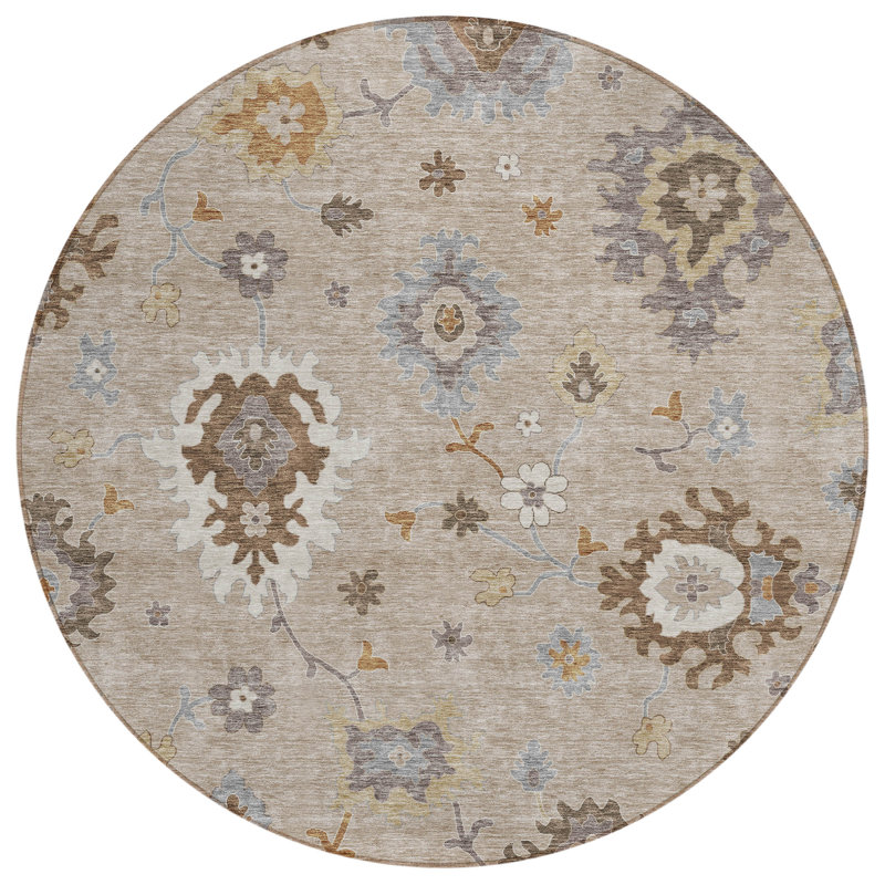 Lummus Washable Damask Indoor / Outdoor Rug, Round 8'