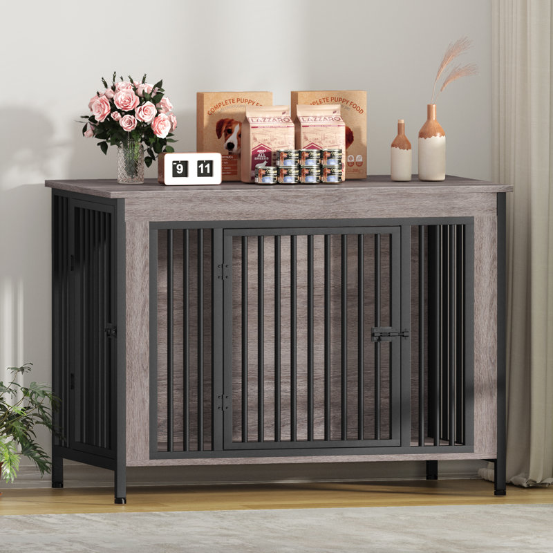 Large Furniture Style Pet Crate With Divider, Gray, 37" H x 47.2" W x 28.35" D