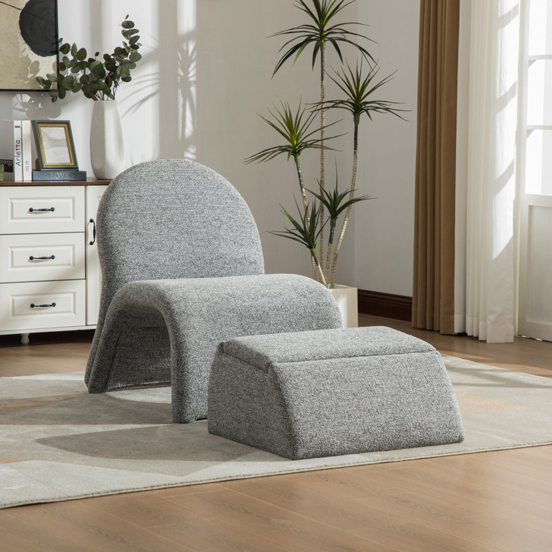 Fauteuil d'appoint rembourré avec repose-pieds Modern Chenille, Gris