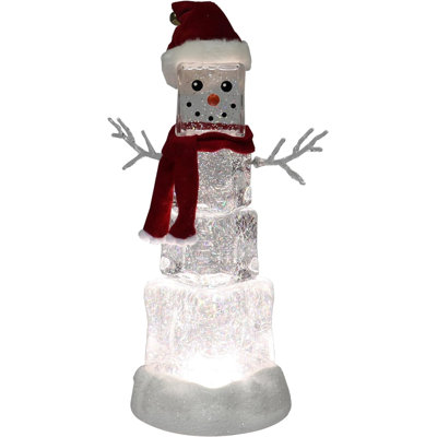 Bonhomme de neige en forme de cube de glace en acrylique 13,5 "de haut - lumières DEL, paillettes tournantes, décorations de Noël à piles
