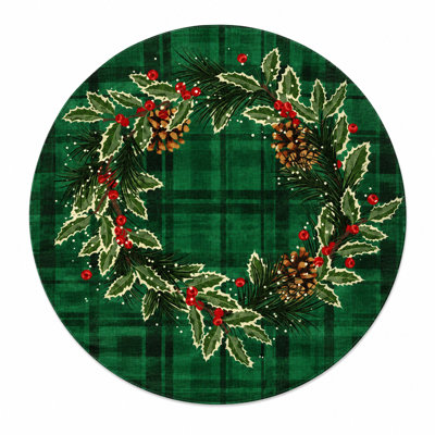 Ensemble de 4 napperons verts à motif de guirlande de Noël vert 4 pièces Holly Leaf