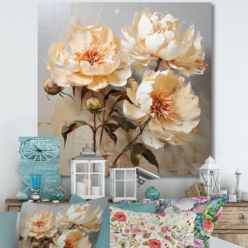 Décoration murale pivoines douces - pivoines, H 16 po x l 16 po x P 1 po, Toile tendue