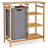 Bamboo Laundry Sorter with Storage Shelves and Sliding Bag-311860903-305741650