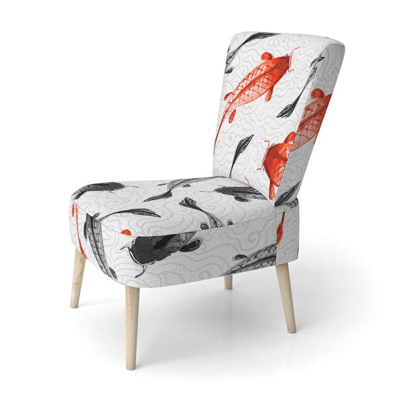 Accent Chair, Beige Floral Pattern Upholstered Decor - Beige Floral Pattern II, White/Red/Black