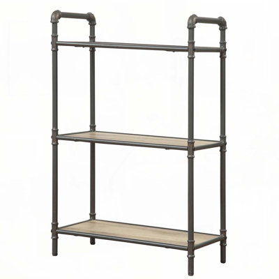 Bibliothèque à 3 niveaux en chêne antique et gris sable