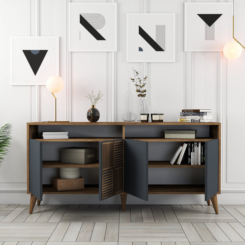 Console Adrius, Noyer, Anthracite / noyer, H 30,9 po x l 63 po x P 13,8 po