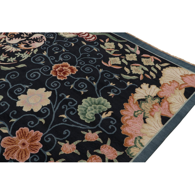 Art Deco Hand Knotted Wool Floral Area Rug, Rectangle 8' x 10'