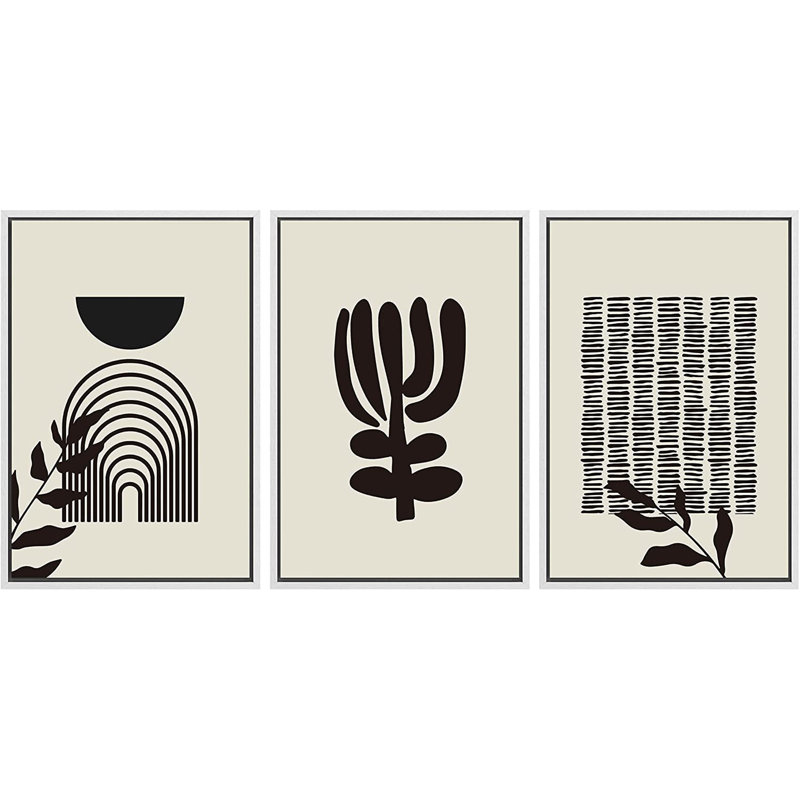 Modern Geometric Abstract Canvas Print Set with White MDF Frame