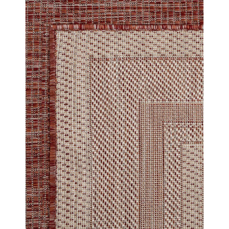 Tapis rouge rouille intérieur / extérieur Reyhan, Carré 10 pi, Rouge
