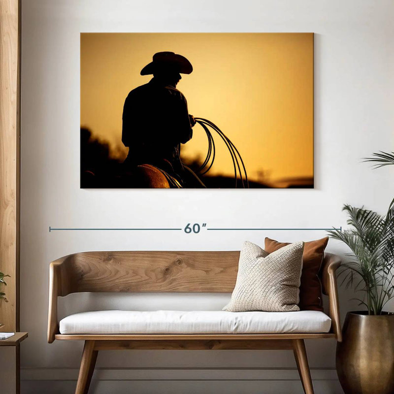 Cowboy de Lelar avec lasso, H 32 po x l 48 po