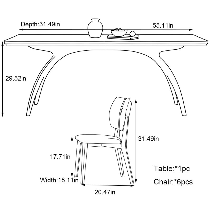 Ensemble de table de salle à manger haut de gamme en bois de frêne mat, H 29,52 po x L 55,11 po x l 31,49 po