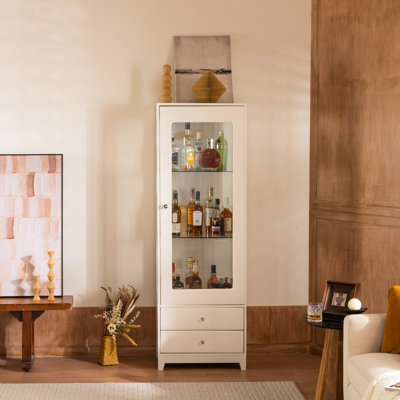 Vitrine 71 po autoportante rembourrée avec plafond à DEL 5 couleurs, 2 tiroirs de rangement, porte vitrée, porte vitrée, tablettes réglables, 180 vue panoramique pour la cuisine - vue blanche, portes, salle à manger