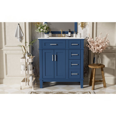 Meuble-lavabo de 30 po avec lavabo en céramique, armoire de rangement moderne avec portes à fermeture douce, tiroir profond et tiroir standard, meuble-lavabo élégant pour les petites salles de bain