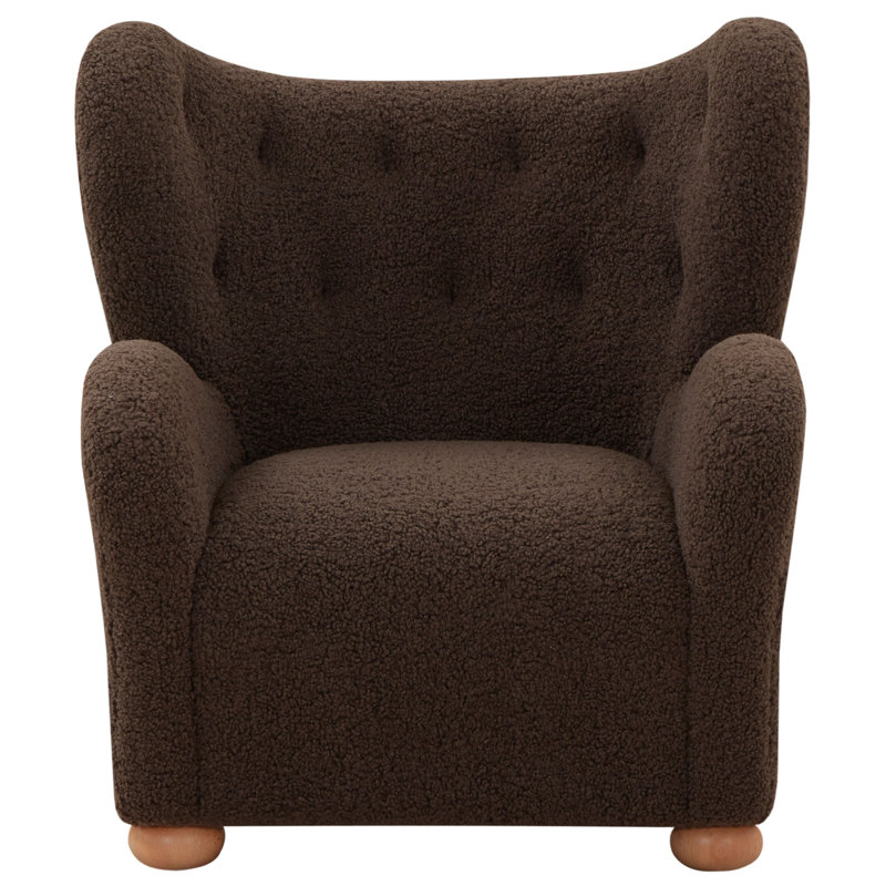 Fauteuil à oreilles Levin, Faux peau de mouton brun foncé