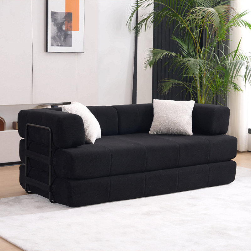 Boneless Folding Sofa Bed, 78.5" Convertible Couch Bed with 2 Pillows, Fold Out Couch, Foam Spring Floor Mattress, Couch for Living Room, Office, Apartment