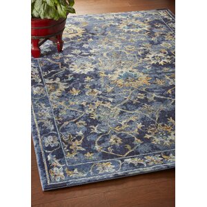 Madrid Blue/Gray/Gold Floral Traditional Indoor Performance Area Rug