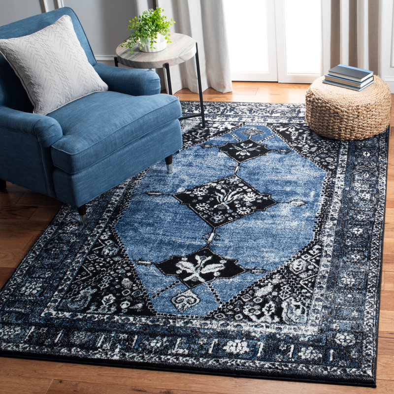 Tapis oriental bleu / gris Carwyn, Rectangle 4 pi x 6 pi