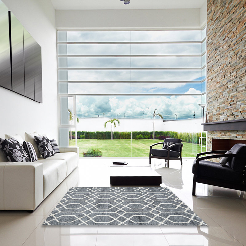 Tapis contemporain gris, Carré 7 pi