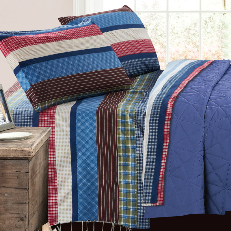 Ensemble de draps en percale en microfibre géométrique Firetrucks Kids, Ensemble de draps pour lit double avec un drap-hou