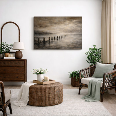 «Moody Coastal Pier», œuvre d'art sur toile encadrée, impression sur toile