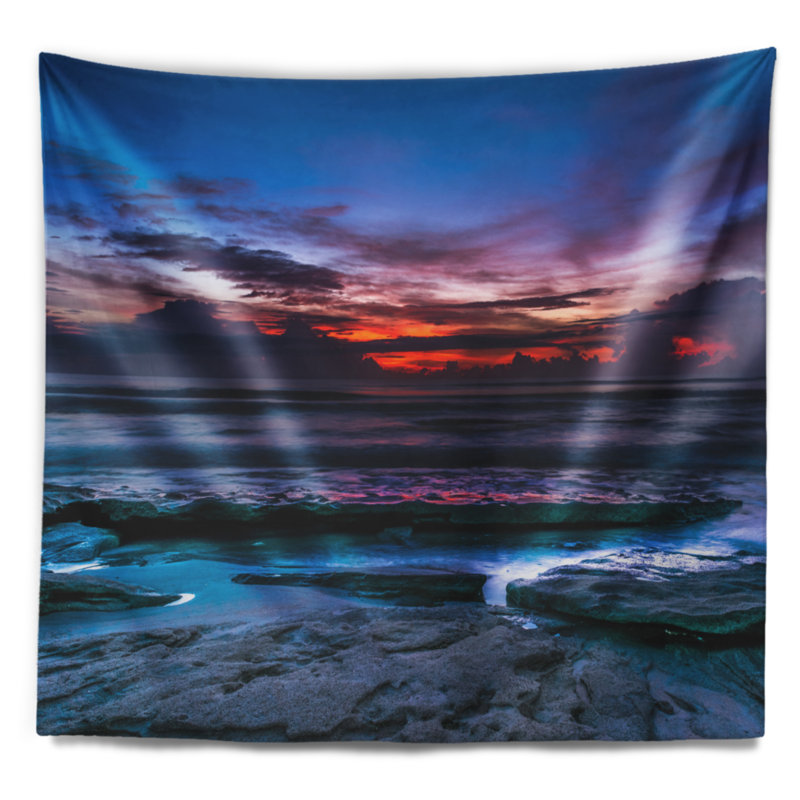 Tapisserie plage exotique bleu foncé Coquina Dawn, H 32 po x l 39 po