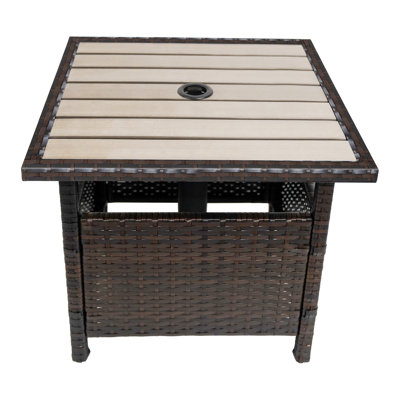Latassha Wicker Side Table with Umbrella Hole