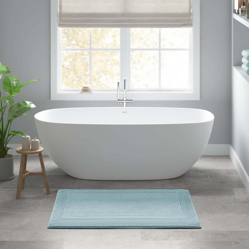 Tapis pour salle de bain réversible 100% coton 24 GSM 36 "bleu, Bleu, L 44 po x l 24 po