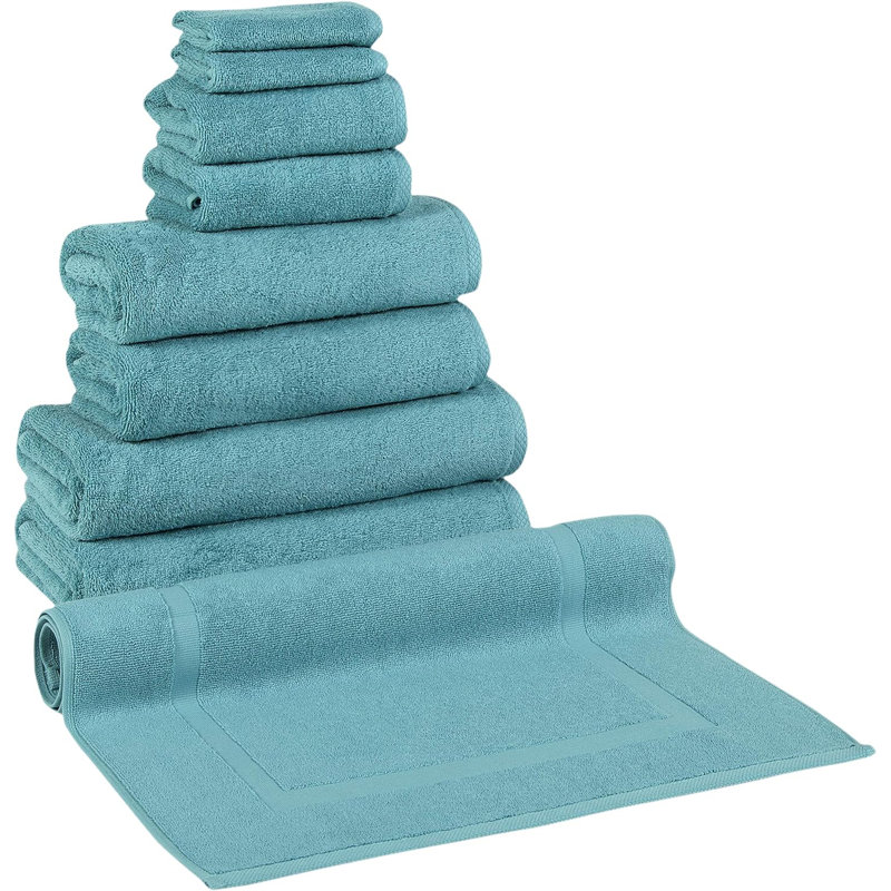 Blatec 9-Piece Guest Room Bath Towel Set with Bath Mat, Aqua