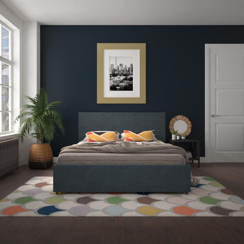 Upholstered Storage Bed, Kingsize (5'), Navy Blue