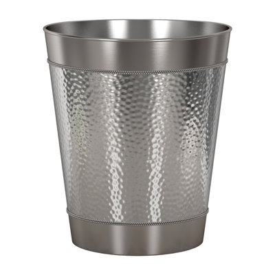 Metal Wastebasket, 7Qt, Shiny Silver Finish