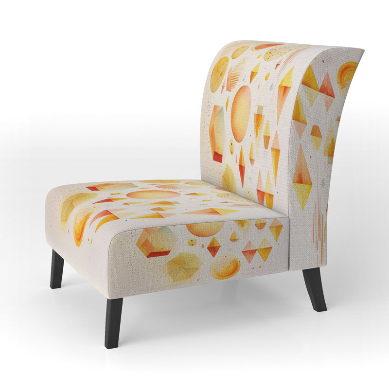 Yellow Multi Shape Abstract V - Upholstered Contemporary Slipper Chair, Yellow Accent Chair