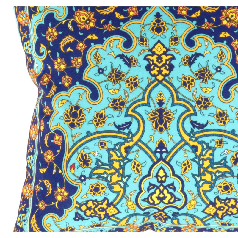 Coussin Turkish, H 16 po x l 16 po, Bleu marine / Malibu / Jaune oriental